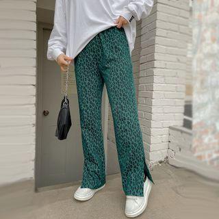 Leopard Print Slit Wide Leg Pants