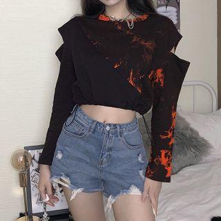 Cold-shoulder Tie-dyed Cropped Pullover