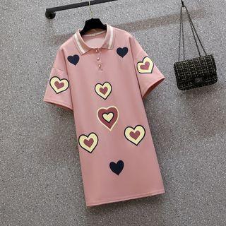 Heart Print Mini A-line Polo Dress