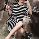Striped Elbow-sleeve T-shirt Midi Dress