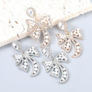 Faux Pearl Rhinestone Ribbon Drop Earring