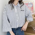 3/4-sleeve Lettering Striped Shirt