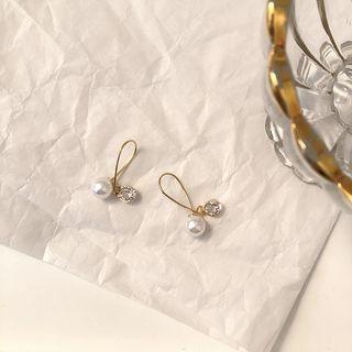 Faux Pearl Rhinestone Drop Earring 1 Pair - As Shown In Figure - One Size