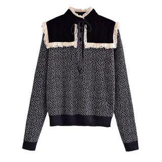 Dotted Velvet Panel Sweater