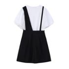 Short-sleeve T-shirt / Wide-leg Suspender Shorts