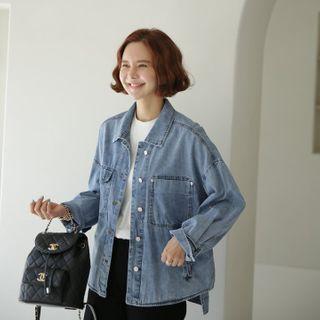 Flap-pocket Denim Shirt Jacket Blue - One Size