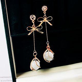 Rhinestone Cat Eye Stone Alloy Bow Dangle Earring As Shown In Figure - One Size