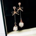 Rhinestone Cat Eye Stone Alloy Bow Dangle Earring As Shown In Figure - One Size