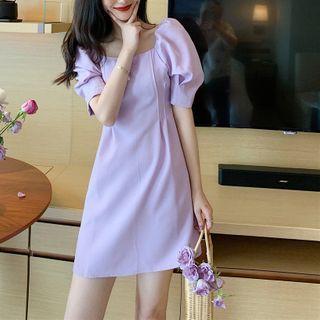 Balloon-sleeve Square-neck Dress