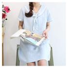 Sailor-collar Contrast-trim Linen Shift Dress