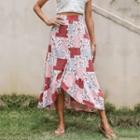 Floral Print Paneled Midi A-line Skirt