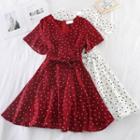 Heart Print V-neck Short-sleeve Dress