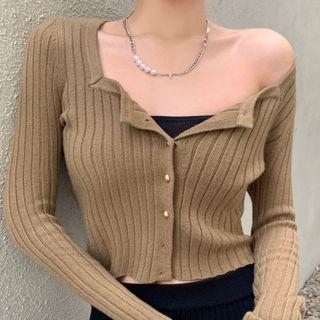 Square-neck Plain Cropped Cardigan