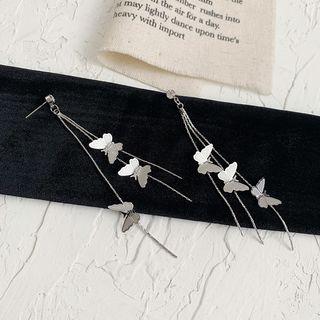 Alloy Butterfly Fringed Earring 01 - Stud Earring - Silver - One Size