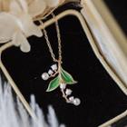 Faux Pearl Floral Pendant Necklace Leaves - Green - One Size