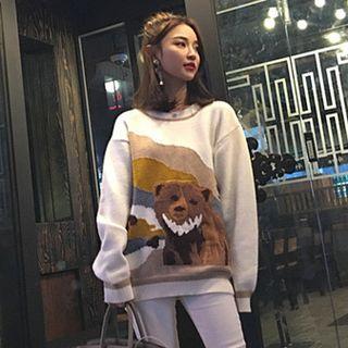 Bear Print Chunky Sweater