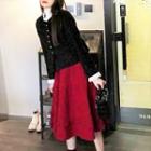 Tweed Jacket / Corduroy Midi A-line Skirt