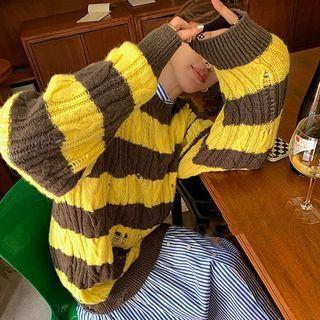 Striped Distressed Loose-fit Sweater