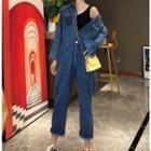 Long-sleeve Denim Jumpsuit As Shown In Figure - One Size