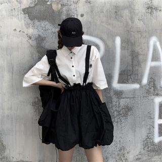 Puffy Shorts With Suspender Black - One Size