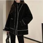Faux Shearling Contrast-lining Buttoned Jacket Black - One Size