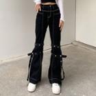 Contrast Stitch Boot Cut Jeans With Tonal Leg Straps
