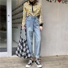 High-waist Washed Loose-fit Straight Cut Jeans