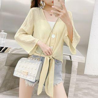 3/4-sleeve Front Knot Chiffon Light Jacket