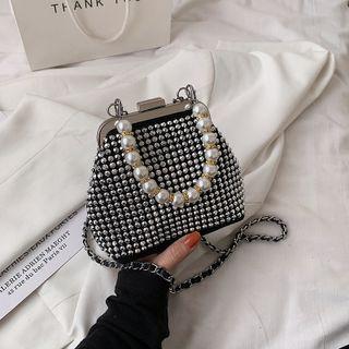 Faux Pearl Rhinestone Mini Crossbody Bag