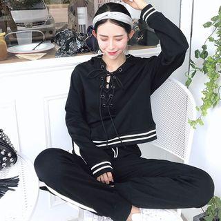 Contrast Trim Lace-up Hoodie / Sweatpants