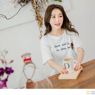 Rose Stalk X Hand-lettered Stripes Tee