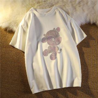 Short-sleeve Rhinestone Cow T-shirt