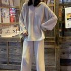 Set: Plain Hoodie + Wide-leg Cropped Pants As Shown In Figure - One Size
