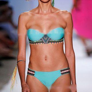 Patterned Panel Strapless Bikini