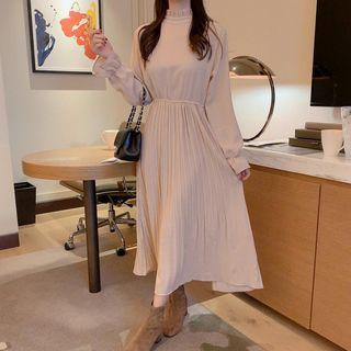 Mock-turtleneck Bell-sleeve A-line Midi Dress