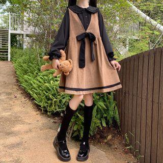 Collared Blouse / Ribbon A-line Overall Dress