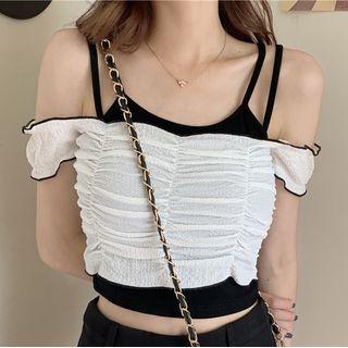 Set: Short-sleeve Crinkled T-shirt + Camisole Top