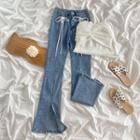 Lace-up High Waist Straight Leg Jeans / Camisole Top / Set