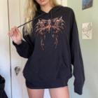 Long Sleeve Butterfly Printed Loose-fit Hoodie