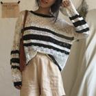 Stripe Crochet Long-sleeve Knit Sweater