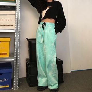 Drawstring Waist Tie-dyed Straight Leg Pants