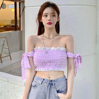 Off Shoulder Smocked Top Pink - One Size