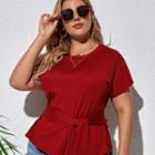 Plus-size Short-sleeve Tie-waist Blouse