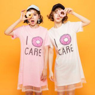 Short-sleeve Printed Mesh T-shirt Dress