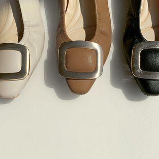 Buckle-accent Banded Pleather Flats