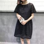 Short-sleeve Paneled Lace Dress