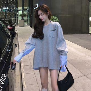 Mock Two Piece Striped Long-sleeve Top As Shown In Figure - One Size