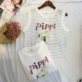 Cartoon Floral Print Striped Camisole Top