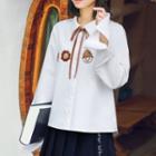 Tie-neck Embroidered Long-sleeve Shirt