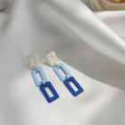 Rectangle Dangle Earring 1 Pair - 925 Silver Needle - Off-white & Blue - One Size